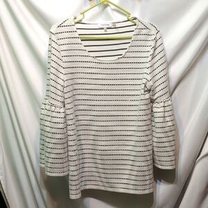 Calvin Klein Women's Black and White Striped Blouse With Bell Sleeves Size Med